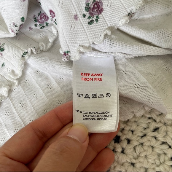 Urban Outfitters Pointelle Off-The-Shoulder Cropped Top White (Large) - Picture 8 of 9